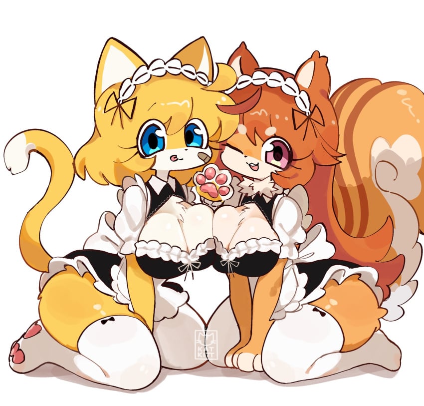 2girls anthro cat_ears catgirl feline female female_only fur furry kat_kitt looking_at_viewer maid smile tagme tail