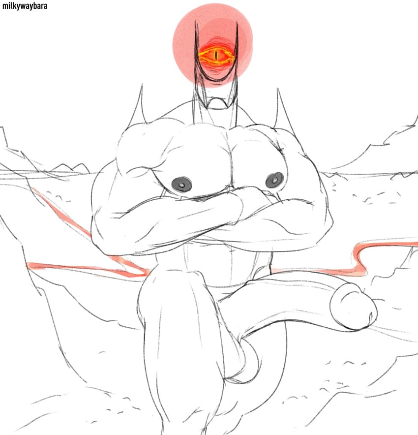 balls bara big_penis boner erection eye_of_sauron lord_of_the_rings male male_only milkywaybara monochrome muscles muscular nude penis solo solo_male