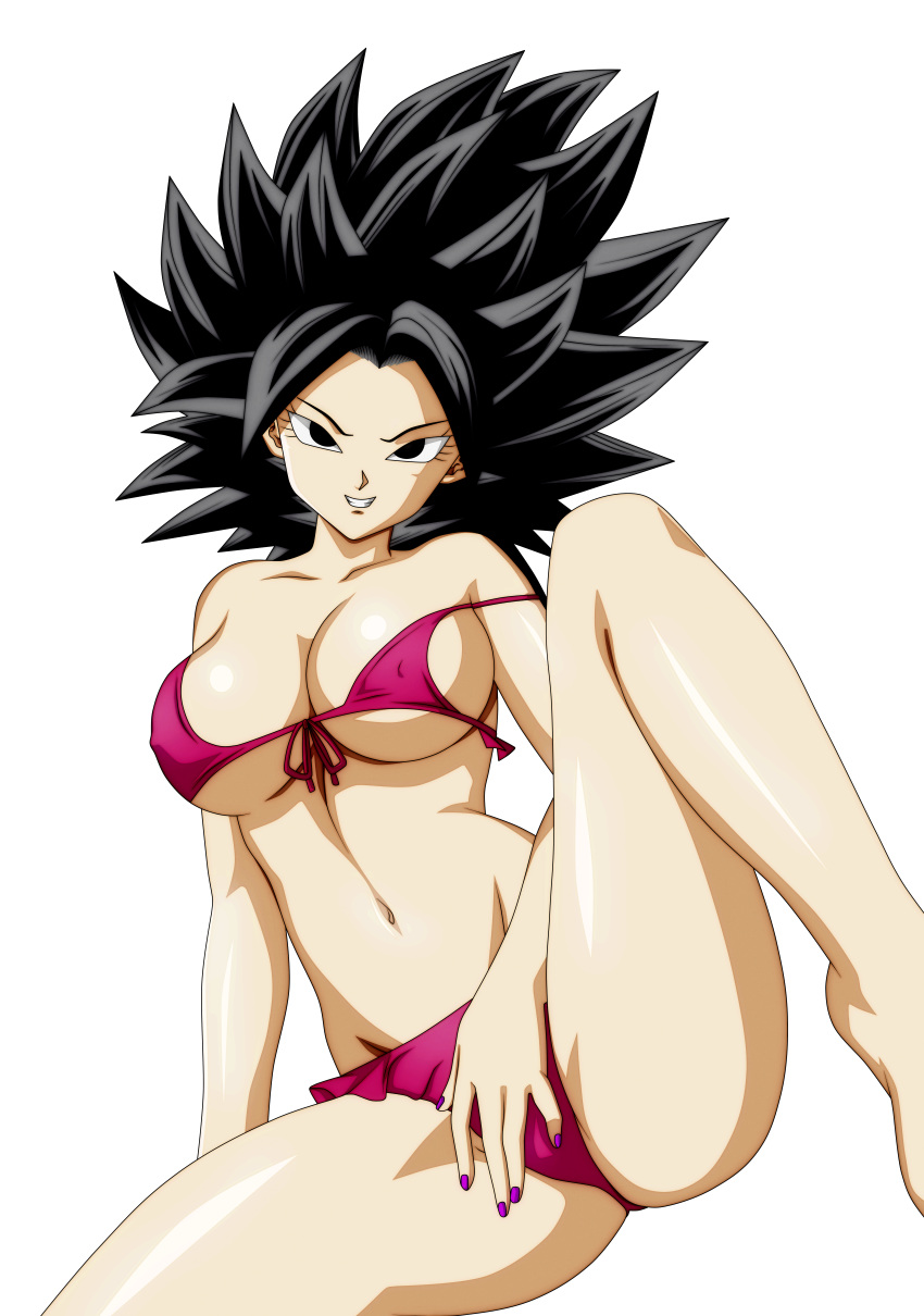 1girls bikini black_eyes black_hair breasts caulifla cleavage dannyjs611 dragon_ball dragon_ball_super female female_only huge_breasts light-skinned_female light_skin long_hair presenting saiyan shounen_jump solo solo_female spiky_hair thick_thighs