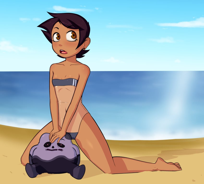 1girls abomination_(the_owl_house) beach brown_hair dark_skin disney disney_channel gris_swimsuit latina luz_noceda psicarii see-through_swimsuit small_breasts smooth_skin swimsuit the_owl_house transparent_clothing young younger_female