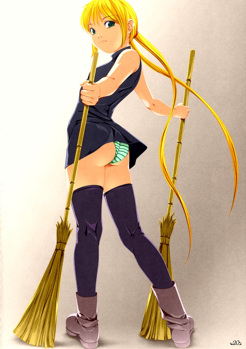 colorized female hayate_no_gotoku! long_hair pantsu sanzenin_nagi senomoto_hisashi solo thighhighs twintails