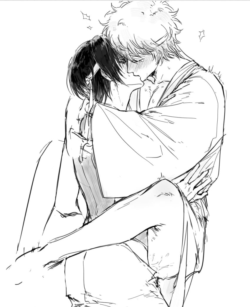 2boys aged_down anal anal_sex blush carrying_partner embrace gay gintama gintoki_sakata headband japanese_clothes kimono kissing male male_only monochrome samurai stand_and_carry_position sweat takasugi_shinsuke tears wy3163561826160 yaoi