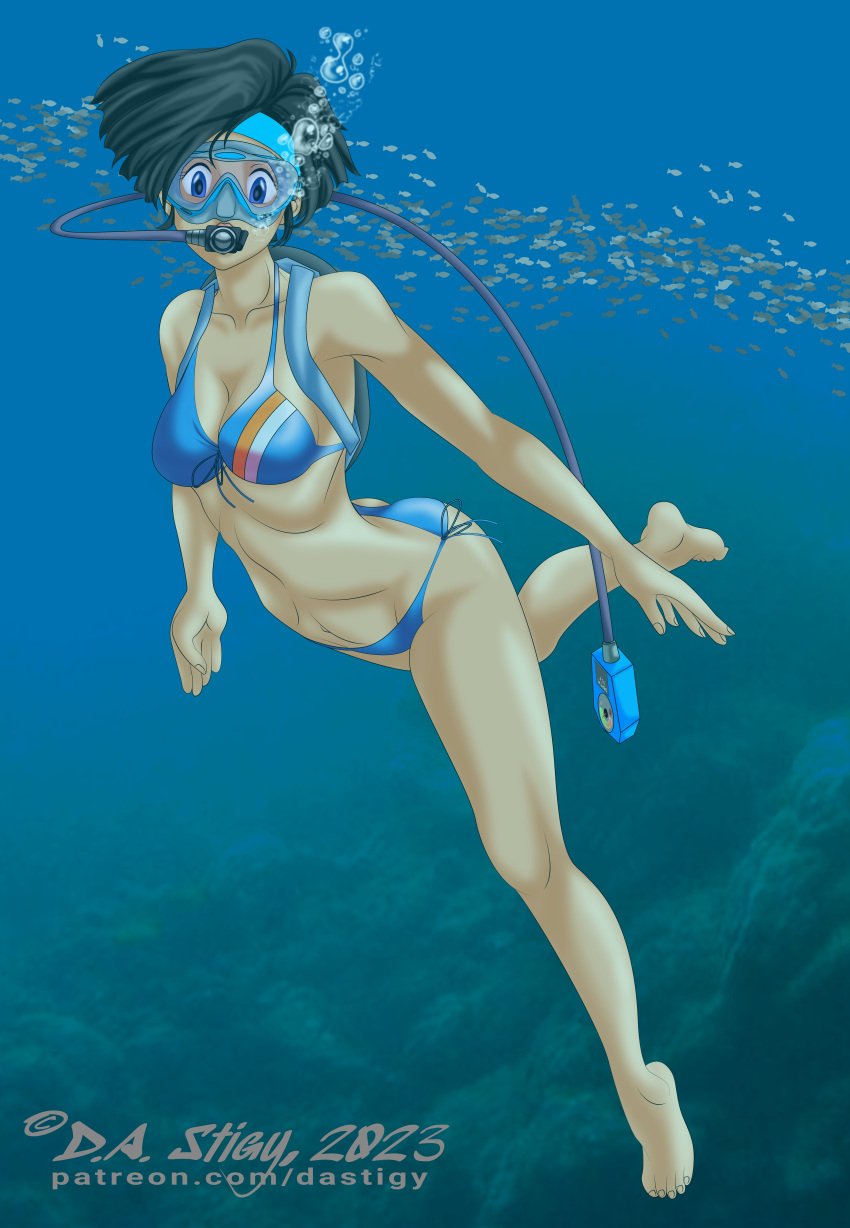 1girls barefoot bikini bikini_only black_hair blue_eyes bubblegum_crisis dastigy feet female female_only linna_yamazaki scuba scuba_gear scuba_mask scuba_tank short_hair soles solo solo_female solo_only toes underwater