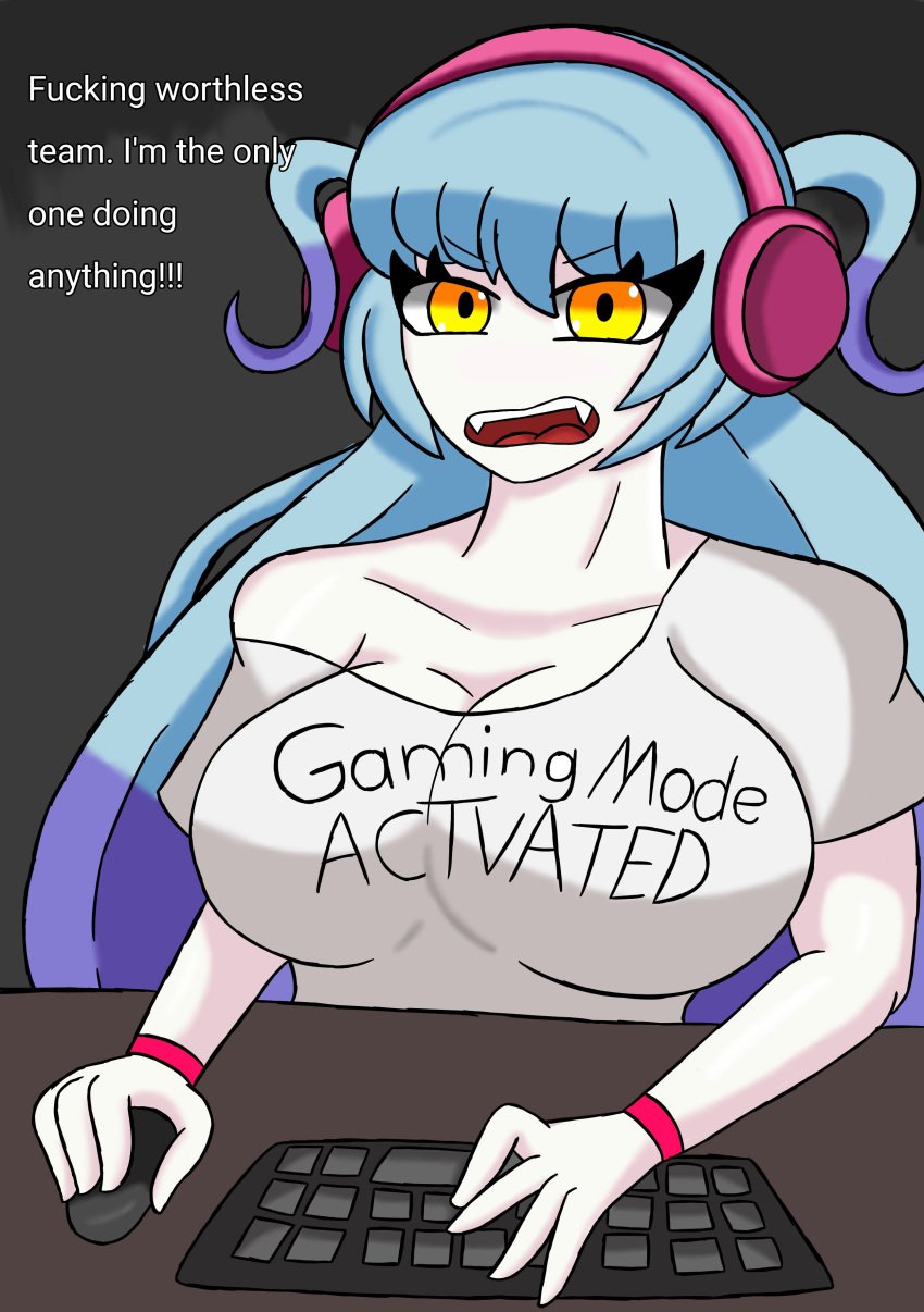 big_breasts gamer_girl gamer_rage gaming headphones_on_head its_archville keyboard light-skinned_female lobotomy_corporation long_hair magical_girl mouse_(computer) project_moon queen_of_hatred rage