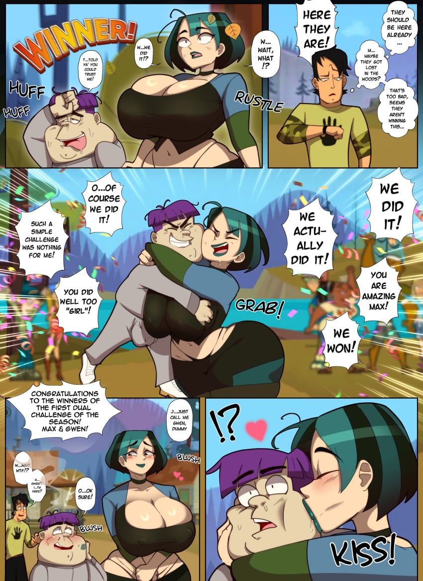 1girls 2boys big_ass big_breasts big_butt bittercream black_hair bridgette_(tdi) comic comic_page dialogue dj_(tdi) ezekiel_(tdi) fresh_tv gwen_(tdi) harold_(tdi) huge_breasts kiss kiss_mark leshawna_(tdi) lindsay_(tdi) lipstick lipstick_mark max_(tdi) multicolored_hair short_hair tagme total_drama_island trent_(tdi)