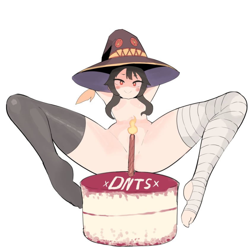 1girl 1girls akisas99 almost_naked almost_nude anime anime_character arm_behind_head arms_behind_head background black_legwear black_stockings black_thigh_highs black_thighhighs blank_background breasts breasts_apart brown-haired_female brown_hair cake closed_mouth_smile exposed fanart female_protagonist hand_behind_head hands_behind_head inframammary_fold inguinal_crease inguinal_ligament inner_thighs inviting inviting_to_fuck inviting_to_sex inviting_viewer kono_subarashii_sekai_ni_shukufuku_wo! konosuba legs_apart legs_spread legwear main_character manga_character megumin monotone_background mostly_nude naked naked_female naked_woman nearly_nude nude nude_female nudity one_color_background petite petite_body petite_breasts petite_female petite_girl petite_tits plain_background practically_nude protagonist ready_for_sex ready_to_fuck red-eyed_female red_eyes small_boobs small_breasts small_tits smile smiley_face smiling smiling_at_viewer solid_color_background spread_legs spreading_legs spreading_thighs stockings studio_deen thigh_highs thighhighs tiny_breasts tiny_tits topless topless_female white_background witch_hat