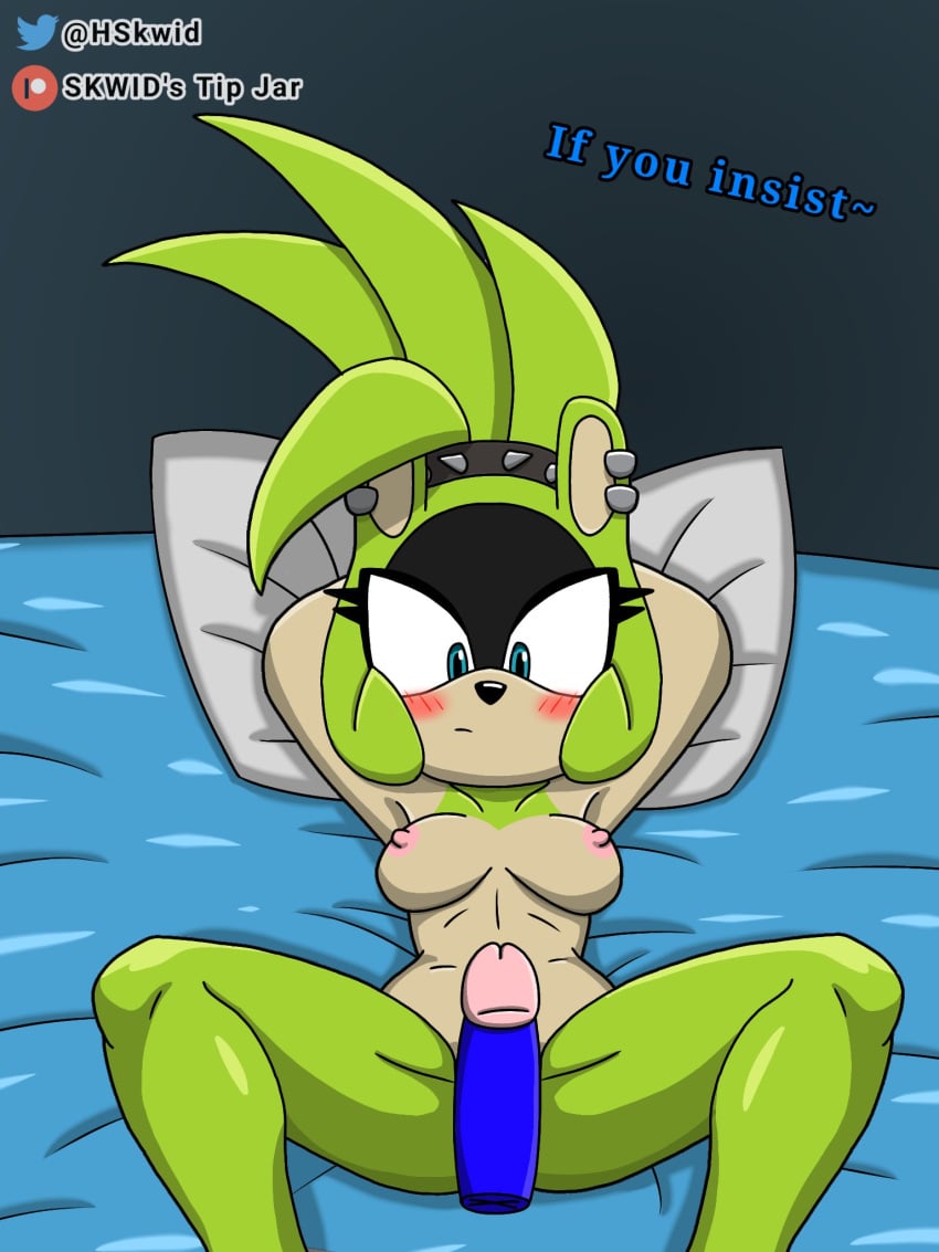 afrosoricid anthro areola bed blue_eyes blush breasts dialogue digital_media_(artwork) disembodied_penis duo ear_piercing ear_ring english_text erection eulipotyphlan female fur furniture genitals green_body hair hedgehog hi_res humanoid_genitalia humanoid_penis idw_publishing lying male male/female mammal navel nipples nude on_back on_bed penis piercing ring_piercing sega skwid sonic_(series) sonic_the_hedgehog sonic_the_hedgehog_(comics) sonic_the_hedgehog_(idw) sonic_the_hedgehog_(series) speech_bubble spread_legs spreading surge_the_tenrec tenrec text