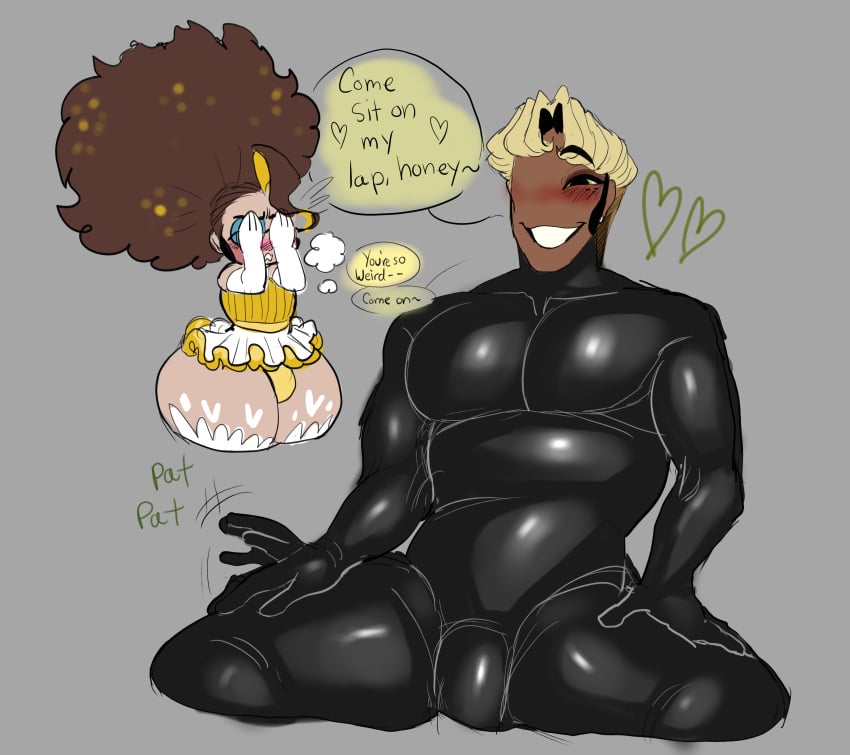 allen_(fearthyneighbor) anarchy_(wkkeezy) big_ass big_hair black_clothing blush bulge chubby_femboy chubby_male dark-skinned_male dedoggyskullz fb_(wkkeezy) fearthyneighbor(arg) femboy gay god_of_destruction goddess hands_covering_face interracial male/male monochrome oliver_wright_(flowerboy) size_difference speech_bubble thick_thighs tounge_out voluptuous_male wide_hips wkkeezy(artist)