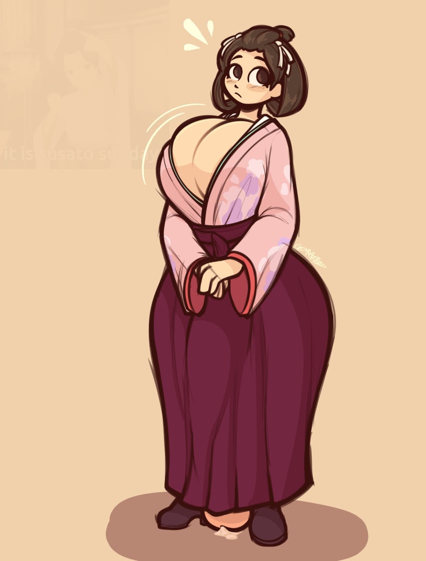 cleavage clothed dai_gyakuten_saiban flaccid futanari gemrazzled gyakuten_saiban hidden_penis huge_breasts huge_cock hyper hyper_penis kimono kimono_open penis_under_clothes penis_under_skirt precum skirt susato_mikotoba tagme the_great_ace_attorney