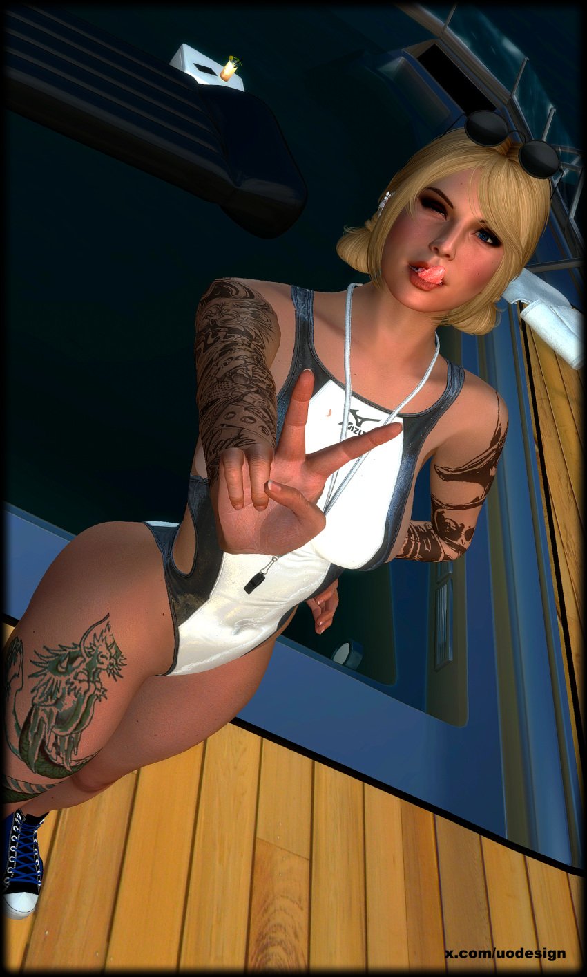 blonde_hair blue_eyes claire_seducer exhibitionism nopixel ocean partially_clothed