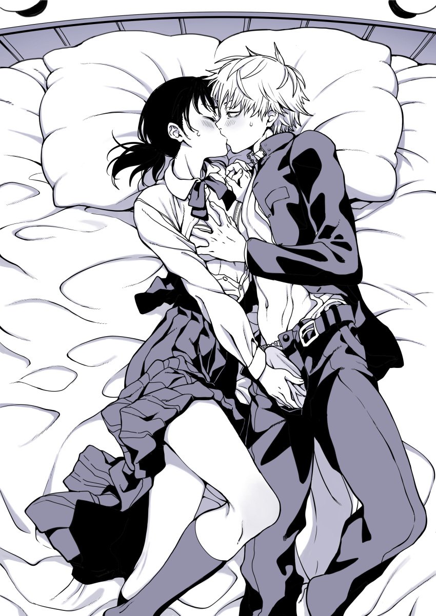 1boy 1girls before_sex breast_grab breasts chainsaw_man denji_(chainsaw_man) erection_under_clothes holding_breast holding_hands kissing mitaka_asa npyu penis penis_grab skirt undressing wholesome