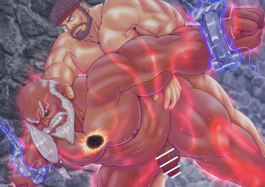 anal anal_sex balls bara beard facial_hair flaccid gay genta_iwayama gouken male male_only muscles muscular nude penis ryu_(street_fighter) sex street_fighter sweat sweating