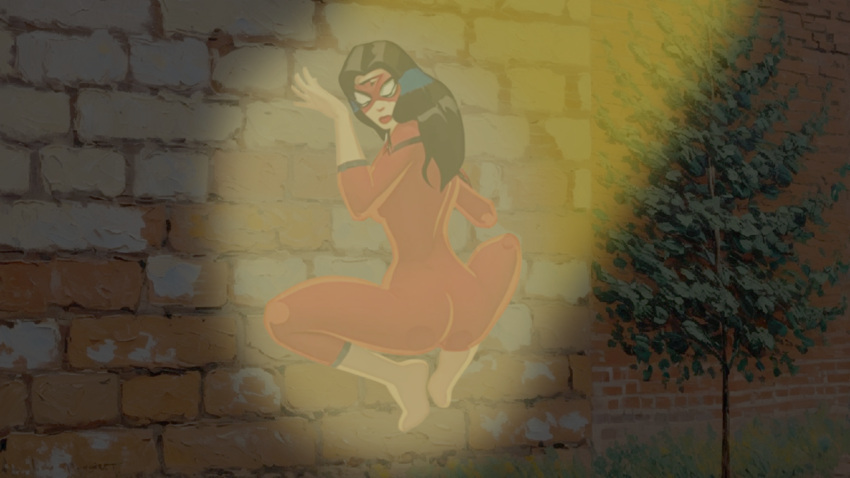 ai_generated ass ass_focus big_ass caught_in_the_act fully_clothed_female jessica_drew looking_back marvel marvel_comics red_latex spider-man_(series) spider-woman spotlight webart20