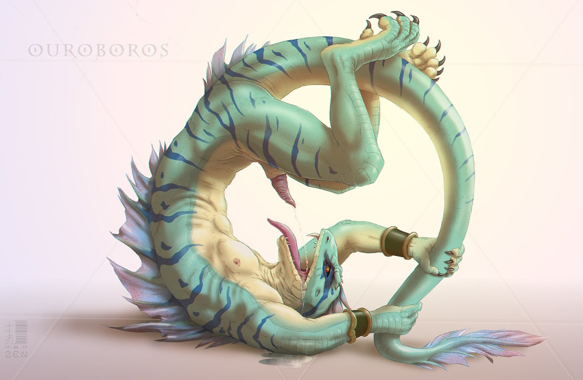 2017 animal_genitalia animal_penis anthro athletic autofellatio cum cum_in_mouth cum_in_own_mouth cum_inside cum_on_self digital_media_(artwork) erection lizard lying male male_only masturbation nipples on_back open_mouth oral penis reptile scalie self_taste solo tongue zen