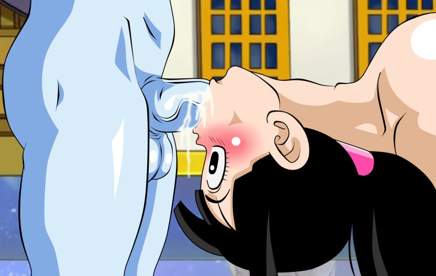 1boy 1girls angel_(dragon_ball) balls black_eyes black_hair blowjob blue_skin blush chichi cum cum_in_mouth cum_inside daishinkan dicasty dragon_ball dragon_ball_super duo eyelashes faceless_male fellatio female grand_minister human interspecies male milf nude oral penis ponytail solo_focus straight sword_swallowing_position throat_swabbing upside-down veiny_penis wide_eyed