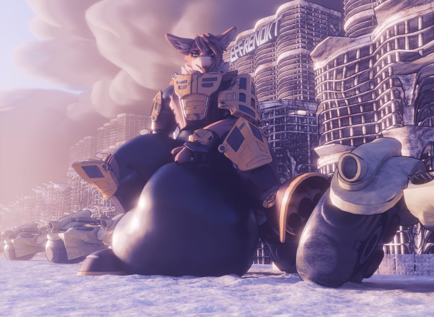 anthro armor armor_plates big_bulge blender_cycles blep building bulge detailed_background dragon effrenokt fur furred_dragon furred_scalie hi_res huge_bulge hyper hyper_bulge kulldrec macro male mythological_creature mythological_scalie mythology scalie sitting solo tank_(vehicle) tongue tongue_out vehicle