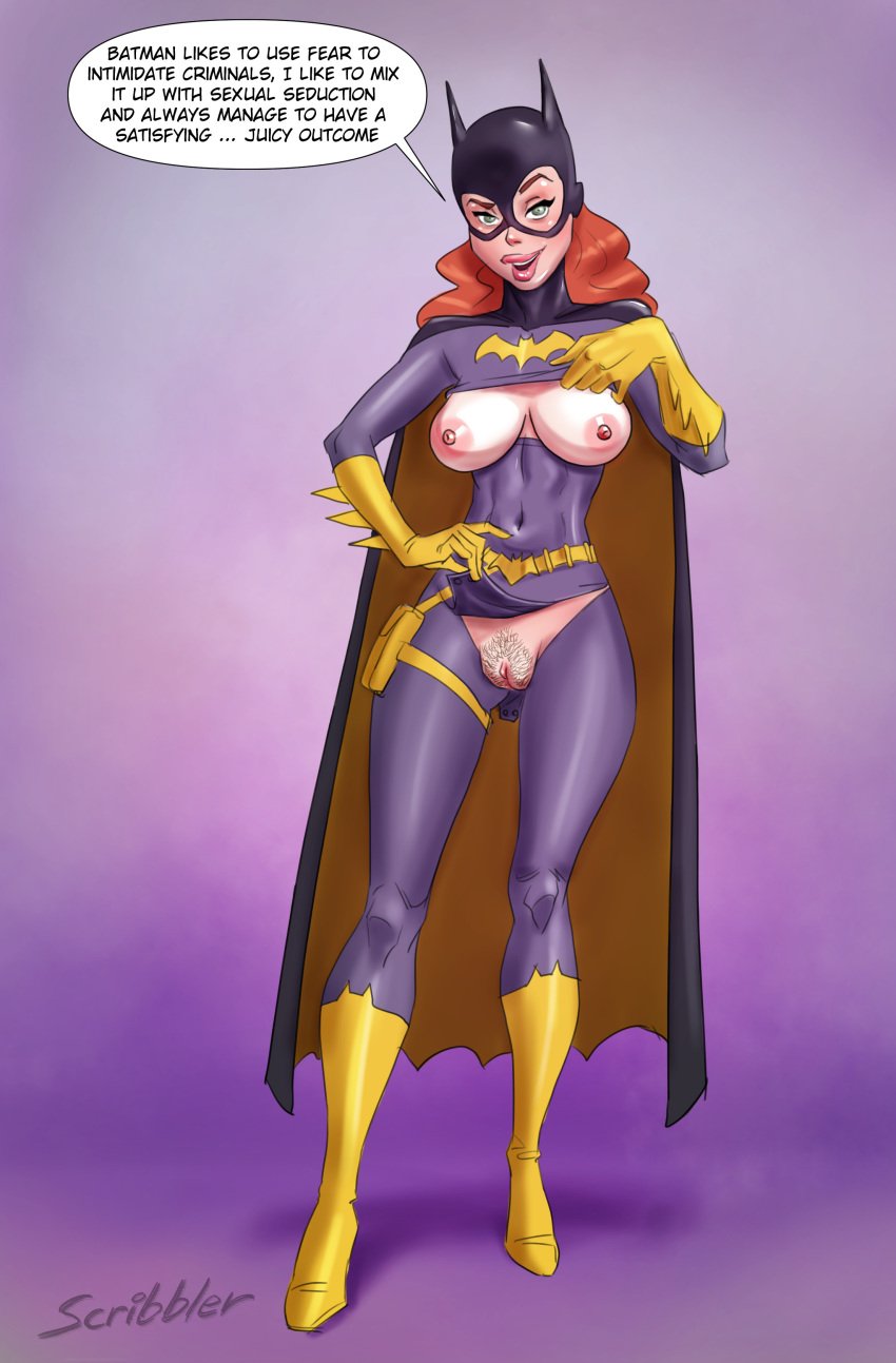 barbara_gordon batgirl batman_(series) breasts crotchless dc_comics nipples pubic_hair pussy red_hair scribbler superheroine