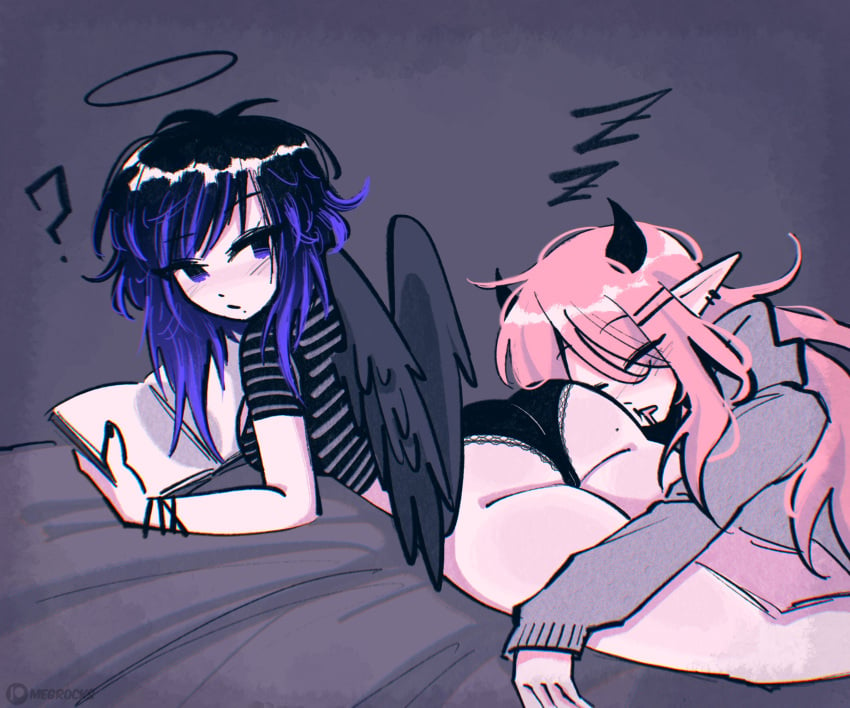 2girls ass ass_pillow female female_only halo megrocks panties sleeping wings yuri