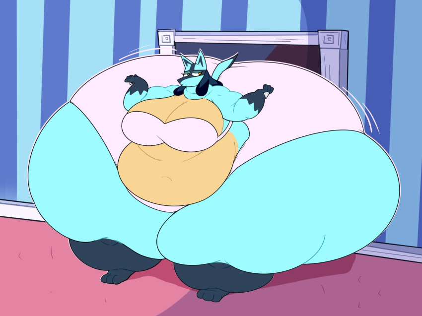 anthro bbw big_ass breasts bubble_butt cleavage female huge_ass huge_breasts hyper_ass itsyairishboi lucario lucia_(chip_at_night) obese_female overweight pokemon pokemon_(species) thick_thighs wide_hips