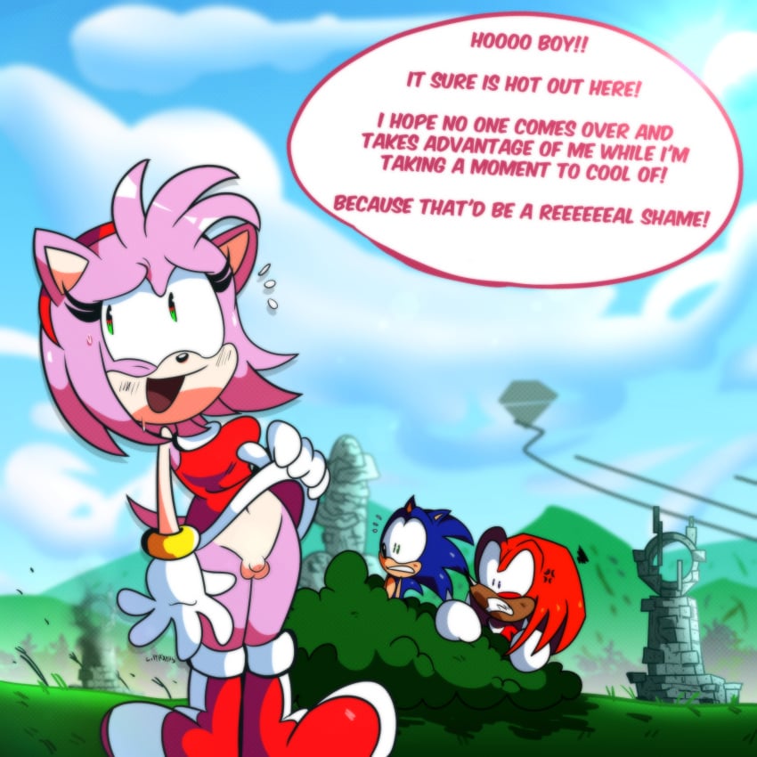 amy_rose anthro dickgirl furry knuckles_the_echidna nebulapixels sonic_(series) sonic_frontiers sonic_the_hedgehog sonic_the_hedgehog_(series) teasing