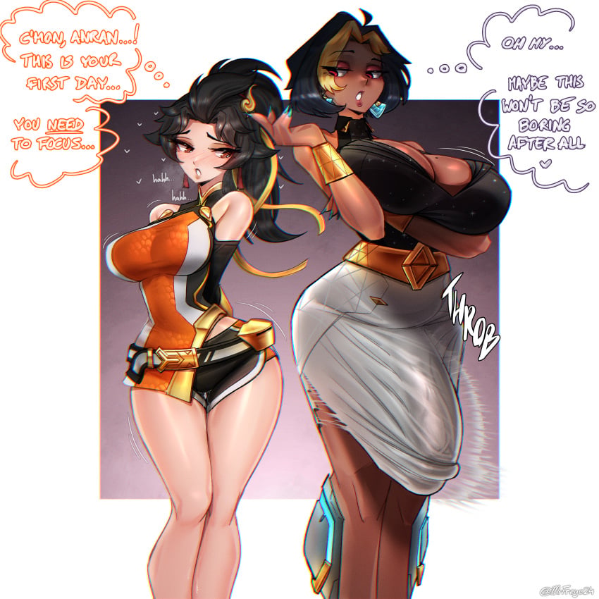 1futa 1girls 2d anran arm_under_breasts arms_behind_back bare_shoulders beauty_mark beauty_mark_on_breasts before_sex belt big_breasts bigger_futa black-haired_female black-haired_futa black_hair blush blush_lines bob_cut boob_window breast_hold breath bulge chocolate_and_vanilla cleavage clothed clothing cock_hungry curvy dark-skinned_futa dark_skin domina dominant_futa earrings english_text erection erection_under_clothes erection_under_skirt female front_view fully_clothed futa_with_female futanari gold_jewelry half-closed_eyes heart horny horny_female huge_cock imminent_sex knees_together light-skinned_female light_skin lipstick long_hair looking_down makeup mature mature_futa medium_breasts mole mole_on_breast motion_lines mrfreye24 multicolored_hair open overwatch overwatch_2 painted_nails parted_lips penis_awe penis_under_clothes penis_under_skirt ponytail pussy_juice pussy_juice_drip ribbon ripped_clothing ripping_clothing short-haired_futa short_hair shorter_female shorts sidelocks size_difference smaller_female staring taller_futa text thighs thought_bubble throbbing throbbing_penis tied_hair veiny_penis wide_hips worried