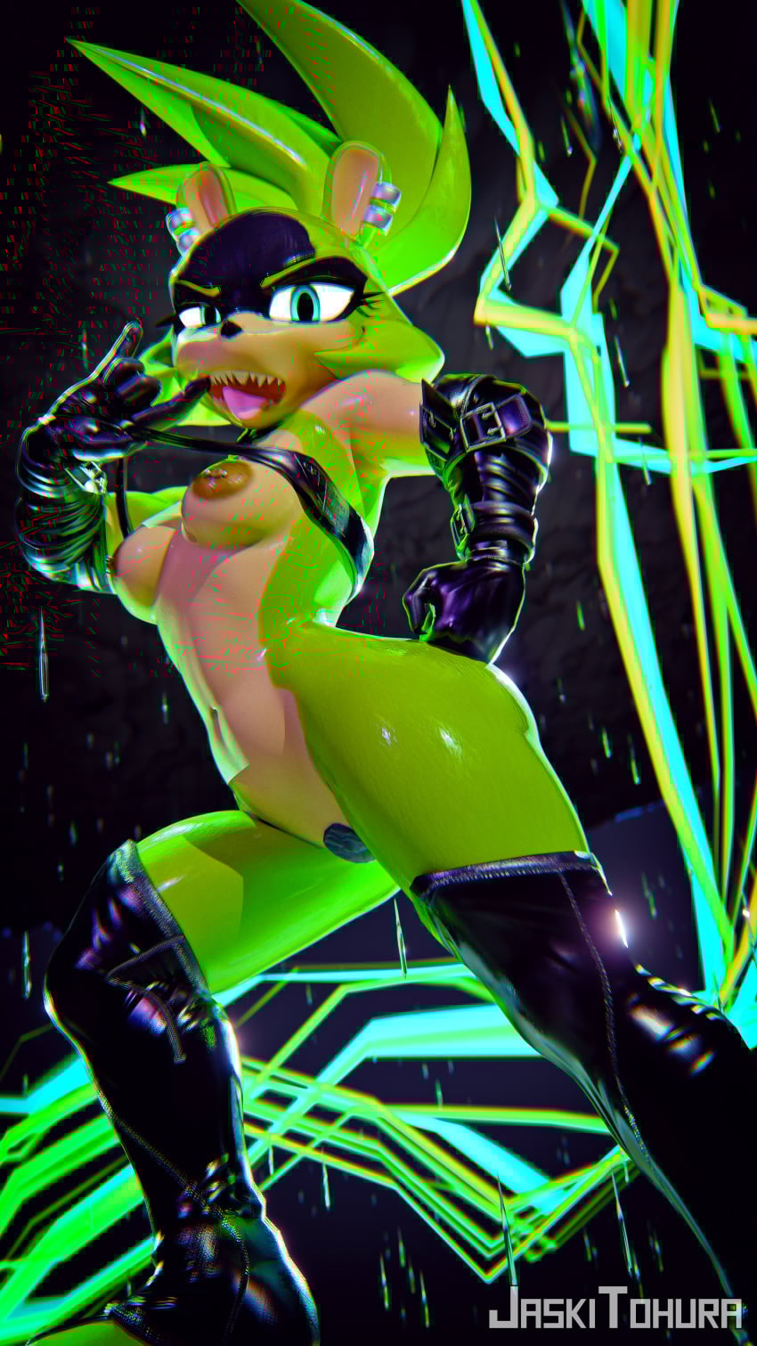 2026 3d 3d_(artwork) 9:16 absurd_res afrosoricid angry annoyed anthro areola bandeau barbell_piercing bared_teeth belt big_areola big_hair black_nose blue_eyes boots breasts camel_toe chromatic_aberration clothed clothing clothing_lift cloud devil_horns_(gesture) digital_media_(artwork) dominant dominant_anthro dominant_female ear_piercing ear_ring electricity erect_nipples eyebrows eyelashes female female_anthro finger_fetish finger_in_mouth finger_play fingers fish_hooking flashing flashing_breasts footwear foreshortening fur genital_outline gesture glare glaring glaring_at_viewer gloves green_body green_fur green_hair hair hand_gesture hand_on_hip handwear hi_res idw_publishing jaskitohura leather leather_boots leather_clothing leather_footwear leather_gloves leather_handwear legwear lens_flare lightning lightning_bolt looking_at_viewer looking_down low-angle_view maebari mammal medium_breasts mouth_play multicolored_body multicolored_fur muscular muscular_anthro muscular_female narrowed_eyes navel nipple_barbell nipple_piercing nipples open_mouth outdoor_nudity outside piercing ponytail pose raining raised_eyebrow ring_piercing sega sharp_teeth shoes signature smile smiling_at_viewer smirk smirking_at_viewer smirking_dom solo sonic_(series) sonic_the_hedgehog_(comics) sonic_the_hedgehog_(idw) sonic_the_hedgehog_(series) surge_the_tenrec tan_body tan_fur teeth tenrec thick_thighs thigh_highs thunderstorm tongue tongue_out topwear two_tone_body two_tone_fur vulva_outline wet wet_body wet_clothing wet_fur