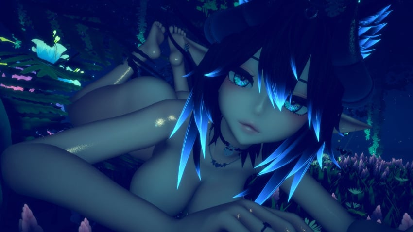 animal_ears blue_eyes elf_ears feet feet_up outdoors outside starnebulah vr vr_media vrchat vrchat_media vrchat_model