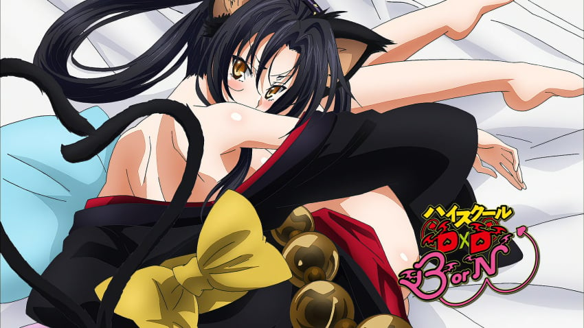 16:9_aspect_ratio 1girls animal_ears animal_tail black_hair cat_ears cat_tail clothing eyecatch female female_only high_resolution high_school_dxd high_school_dxd_-_eyecatcher high_school_dxd_born kimono kuroka_(high_school_dxd) multiple_tails official_art robe screen_capture solo_female tail traditional_clothes wafuku yellow_eyes