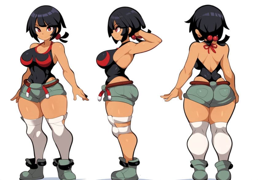 1girls ai_generated alternate_breast_size ass big_ass dark-skinned_female dark_skin dat_ass female large_breasts mullon novelai pokemon pokemon_oras reference_sheet solo solo_female solo_focus thick_thighs voluptuous voluptuous_female wide_hips zinnia_(pokemon)