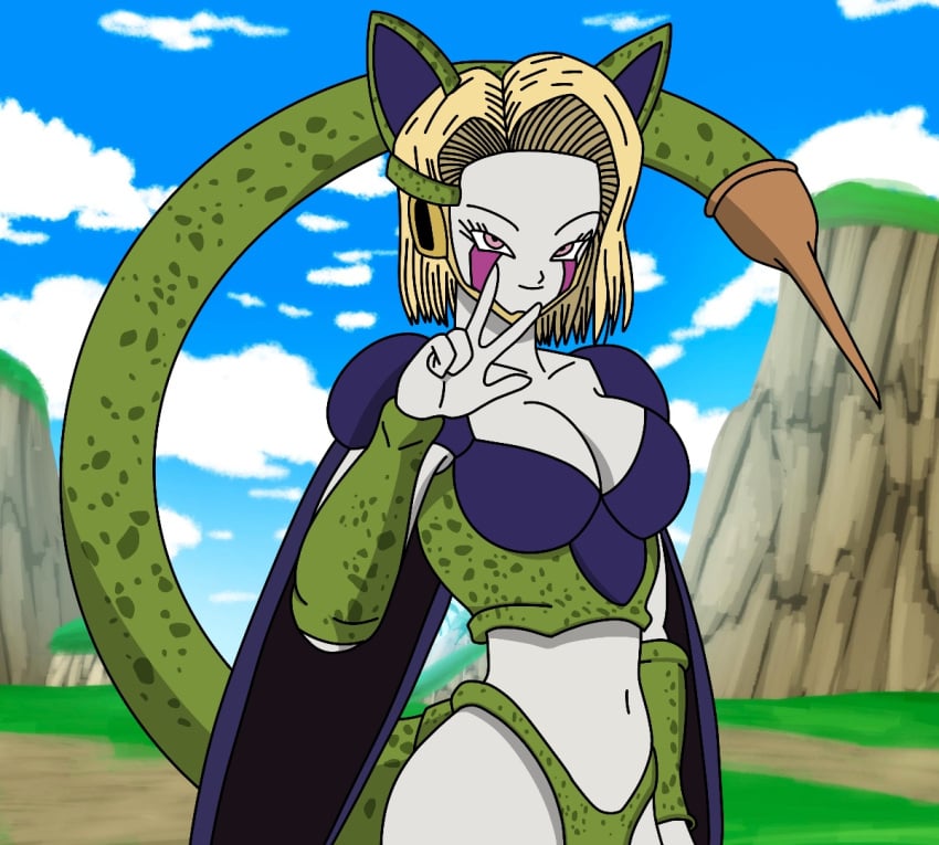 1girls 2022 absorption android_18 anime big_breasts bio-android bio-android_(dragon_ball) blonde_female blonde_hair blonde_hair_female breasts cell_(dragon_ball) cyborg cyborg_girl dragon_ball dragon_ball_z female female_focus female_only meka590 midriff role_reversal solo solo_female solo_focus tail