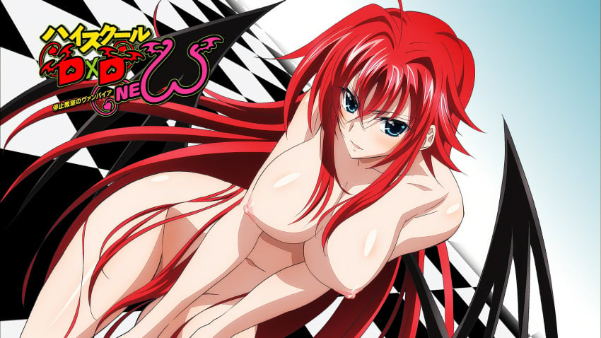 16:9_aspect_ratio 1girls areolae breasts devil_girl eyecatch female female_only fhd hd hd_(traditional) high_resolution high_school_dxd high_school_dxd_-_eyecatcher high_school_dxd_new large_breasts long_hair nipples nude official_art red_hair rias_gremory screen_capture seductive seductive_look seductive_smile solo solo_female tnk_(company) wings