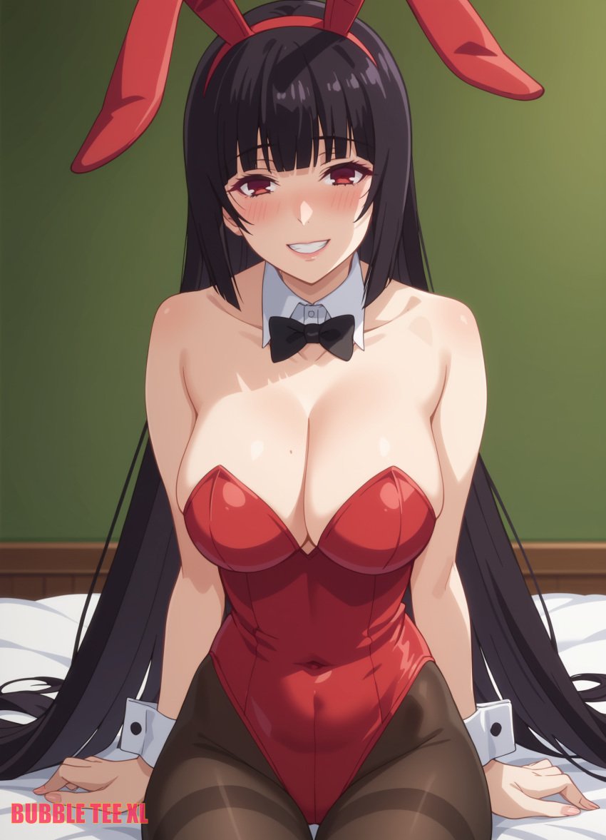 1girls ai_assisted ai_generated anime anime_style bunny_ears bunnysuit jabami_yumeko kakegurui sitting