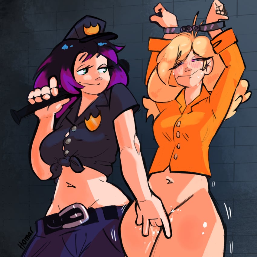 blonde_female blonde_hair chelsea_watson cosplay cute dating dyed_hair fingering girlfriends handcuffed handcuffs lesbian_couple lesbian_sex luna_emily police_costume police_uniform prison prison_clothes prison_uniform prisoner sesbian_lex yuri