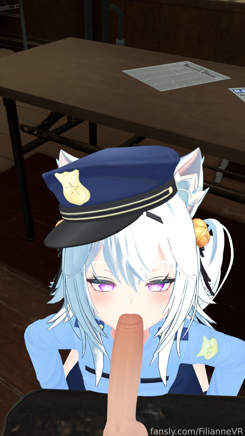 3d big_penis blowjob cock cop dick fansly female female_focus filian filian_(vtuber) filiannevr indie_virtual_youtuber interrogation interrogation_room kneeling long_penis male_pov penis police police_hat police_officer police_uniform policewoman pov pov_male small_boobs small_breasts streamer sucking_penis tagme virtual_youtuber vrchat vtuber white_hair