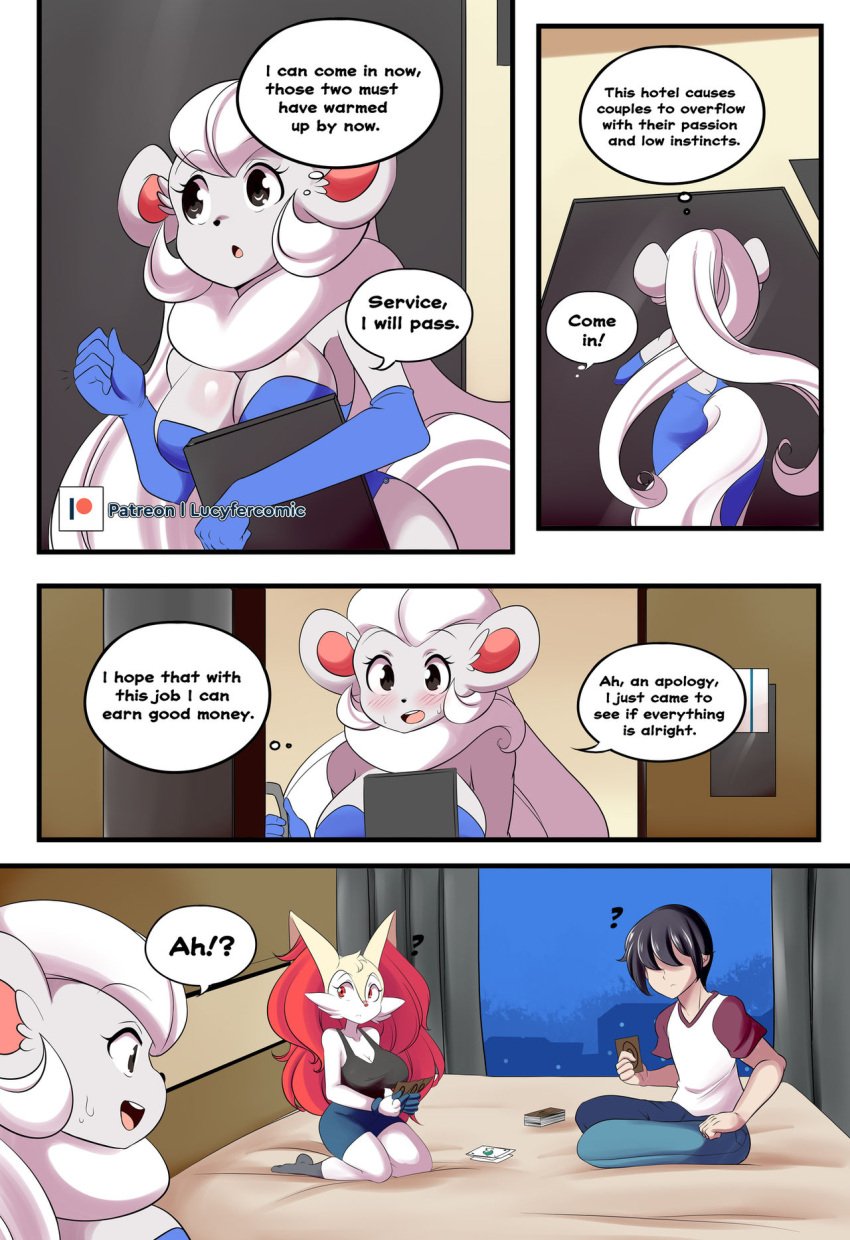 braixen bray_(lucyfercomic) card_game cincci_(lucyfercomic) cinccino comic furry_female lucyfercomic no_sex pokemon pokemon_(species) pokemon_trainer speech_bubble