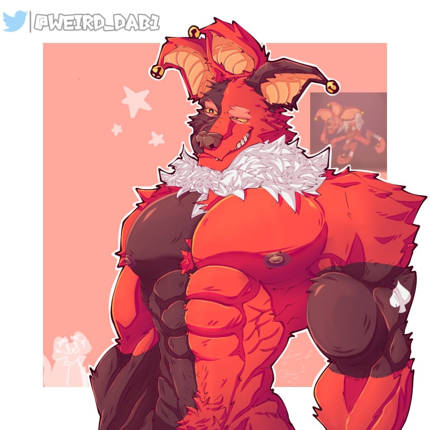 1monster anthro bara big_blue_bubble black_fur black_skin buff hyehehe hyehehe_(my_singing_monsters) hyena male monster monster_male msm my_singing_monsters red_fur red_skin weird_dav1