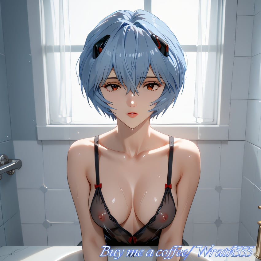 ai_generated bathroom black_lingerie blue_hair breasts cute_face lingerie neopn_genesis_evangelion rei_ayanami wrath555