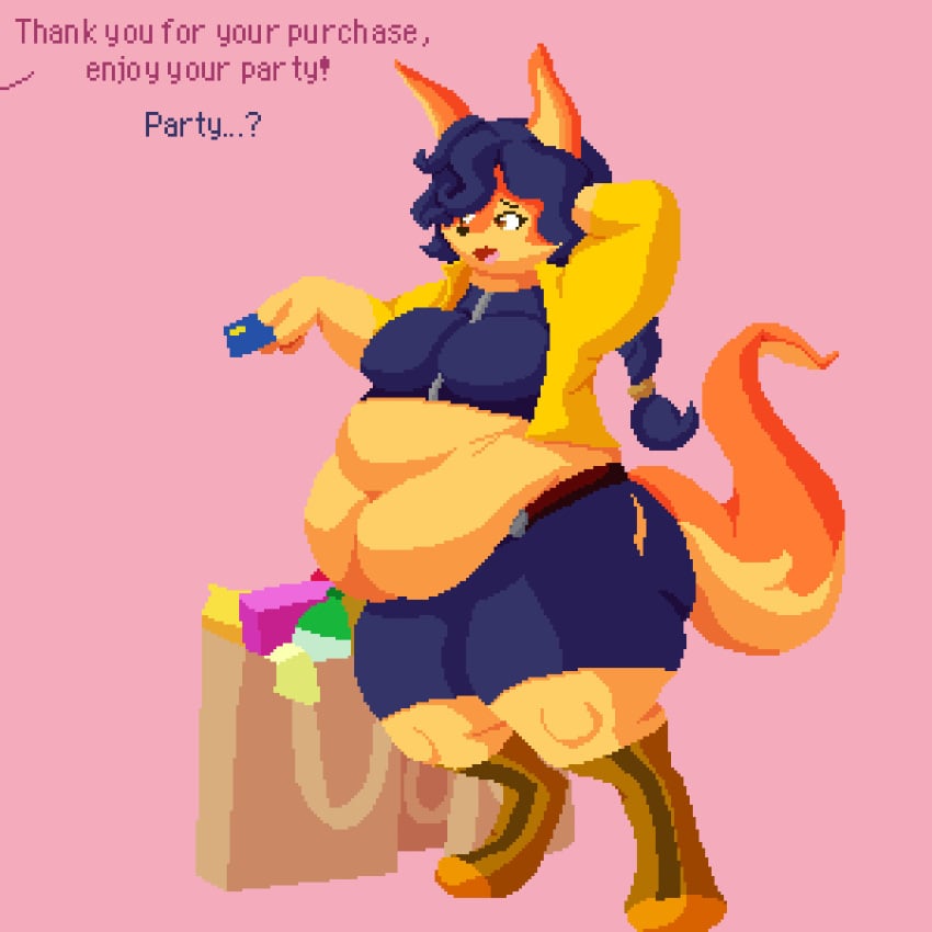 bbw big_breasts breasts carmelita_fox fat fat_ass female fox furry huge_breasts overweight overweight_anthro overweight_female pixel_art text thick_thighs wide_hips