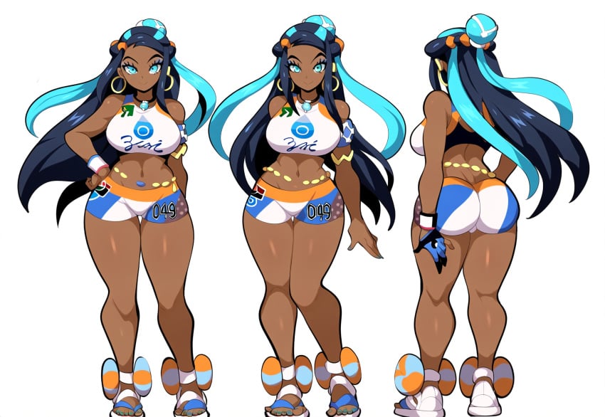 1girls ai_generated alternate_breast_size ass big_ass dark-skinned_female dark_skin dat_ass female large_breasts mullon nessa_(pokemon) novelai pokemon pokemon_ss reference_sheet solo solo_female solo_focus thick_thighs voluptuous voluptuous_female wide_hips