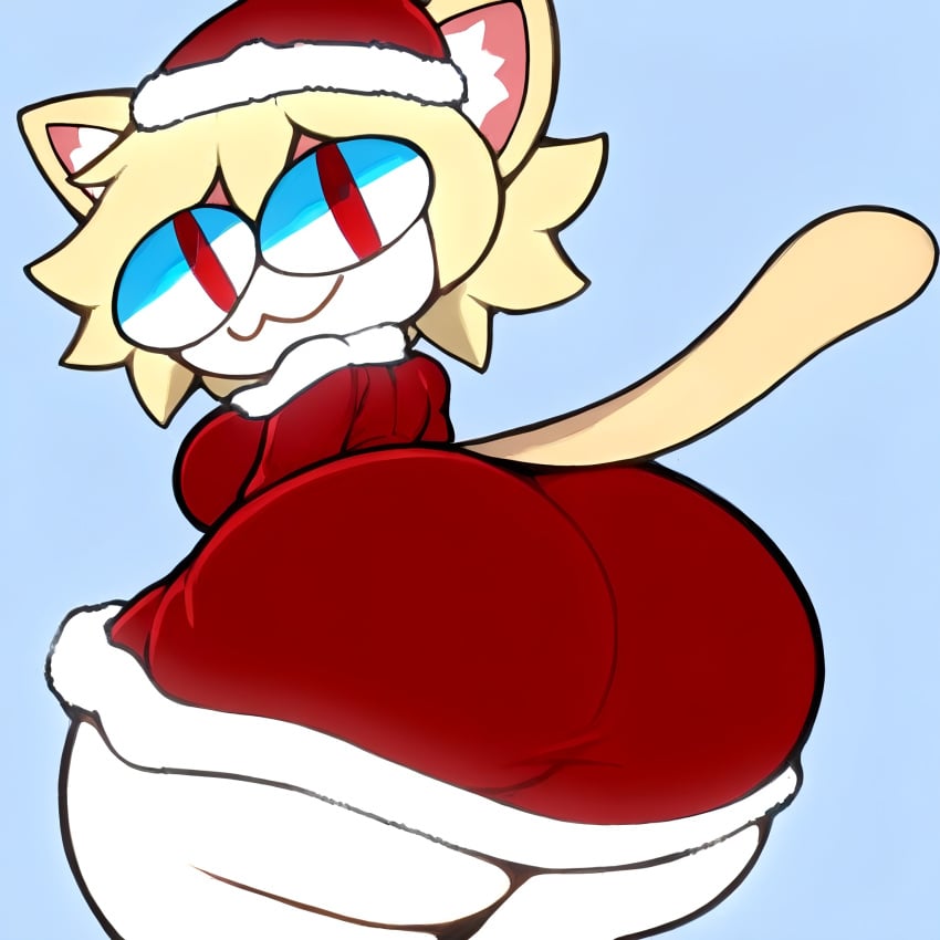 1girls ass big_ass big_breasts bottom_heavy bottomless breasts christmas christmas_outfit clothed clothing fat_ass female furry huge_ass looking_at_viewer looking_back melty_blood neco-arc no_sex smile solo solo_female tail tsukihime type-moon wide_hips xmas