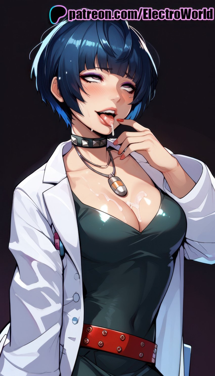 1girls after_fellatio after_oral after_sex ai_generated blush breasts clavicle cumshot curvaceous curvy curvy_body curvy_female electroworld eyelashes facial female female female_only half-closed_eyes highres lips open_mouth persona persona_5 saliva seductive seductive_look seductive_pose sega semen semen_in_mouth semen_on_body semen_on_breasts semen_on_hair semen_on_tongue shin_megami_tensei shiny_skin simple_background solo sperm tae_takemi teeth tongue uncensored voluptuous voluptuous_female