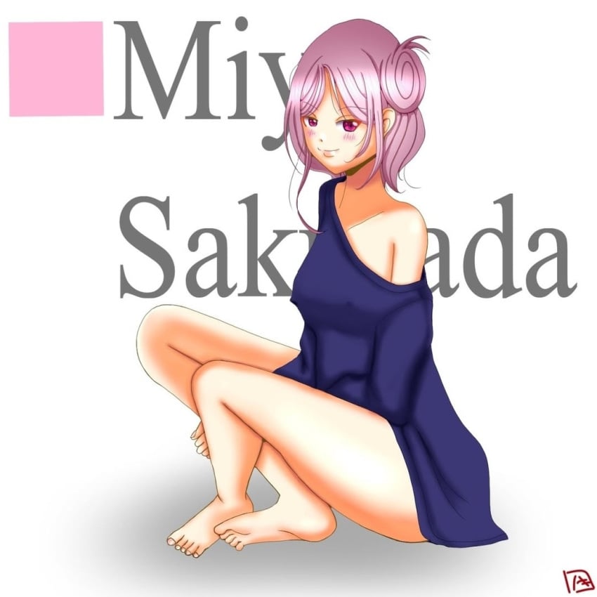 >:) bagmozzarella blush breasts clothed d4dj feet nipple_bulge sakurada_miyu text watermark