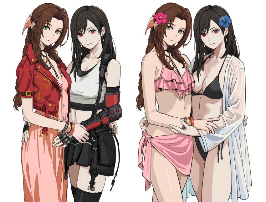2d 2d_(artwork) 2d_artwork 2girls adult adult_female adults adults_only aerith_gainsborough background bare_arms bare_belly bare_chest bare_hands bare_legs bare_midriff bare_navel bare_shoulders bare_skin bare_thighs belly bikini bikini_bottom bikini_only bikini_top black-haired_female black_bikini black_bikini_bottom black_bikini_top black_hair black_legwear black_stockings black_swimsuit black_swimwear black_thigh_highs black_thighhighs blank_background bracelet bracelets breasts brown-eyed_female brown_eyes busty busty_female busty_girl character_request cleavage closed_mouth_smile clothes coat collarbone curvaceous curvaceous_body curvaceous_female curvaceous_figure curvy curvy_body curvy_female curvy_figure curvy_hips dark_hair digital digital_art digital_drawing digital_drawing_(artwork) digital_media digital_media_(artwork) drawing dress duo earrings exposed_arms exposed_belly exposed_chest exposed_legs exposed_midriff exposed_navel exposed_shoulders exposed_skin exposed_thighs female female_focus female_only final_fantasy final_fantasy_vii fingernails fingers fit_female flower flower_hair_ornament flower_in_hair flower_on_head frilled_bikini frilled_bikini_bottom frilled_bikini_top frilled_swimsuit frilled_swimwear from_front front_view green-eyed_female green_eyes groin hair_ornament hair_ornaments halterneck head_tilt hi_res high_res high_resolution highres inframammary_fold inguinal_crease inguinal_ligament jacket landscape large_breasts lean_figure legwear light_smile linea_alba long_hair looking_at_viewer looking_sideways looking_to_the_side mature mature_female mature_woman midriff monotone_background multiple_females multiple_girls multiple_views narrow_waist one_color_background open_coat open_jacket outfit parted_bangs petite petite_body petite_breasts petite_female petite_girl petite_tits pink_bikini pink_bikini_bottom pink_bikini_top pink_clothes pink_dress pink_outfit pink_swimsuit pink_swimwear pink_topwear plain_background red-eyed_female red_coat red_eyes red_jacket shiren shoulders side-tie_bikini slender_body slender_waist slight_smile slim_female slim_waist small_boobs small_breasts small_tits smile smiley_face smiling smiling_at_viewer solid_color_background square_enix standing stockings stomach string_bikini swimsuit swimwear tank_top thigh_highs thighhighs thighs three-quarter_view tifa_lockhart tilted_head tiny_breasts tiny_tits top_view topwear upper_body white_background white_pupils white_tank_top white_topwear wide_hips woman