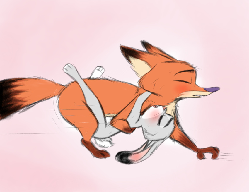 2017 anthro anthro_on_anthro blush canine dipstick_ears disney ears_down embrace female fox fur gokhan16 grey_fur interspecies judy_hopps lagomorph leg_wrap male mammal markings multicolored_tail nick_wilde nude open_mouth orange_fur panting penetration predator/prey rabbit sex simple_background size_difference straight vaginal_penetration zootopia