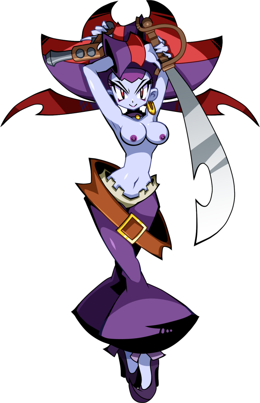 belt breasts edit female female_only hat nipples pirate pistol purple_hair risky_boots scarf scimitar shantae shantae:_half-genie_hero smooth_skin solo tagme topless