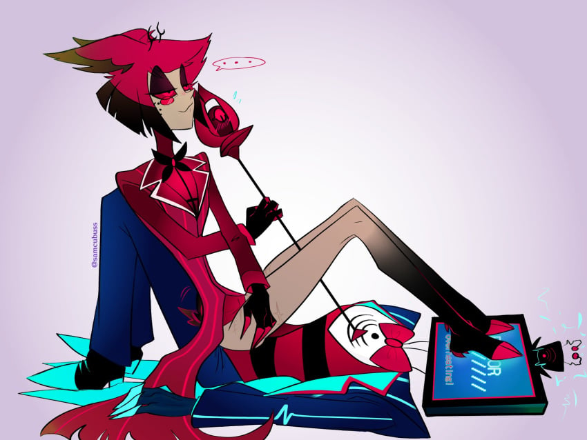 2boys alastor_(hazbin_hotel) demon demon_humanoid for_a_head gay hazbin_hotel hooves humanoid nude object_head samcubuss vox_(hazbin_hotel)