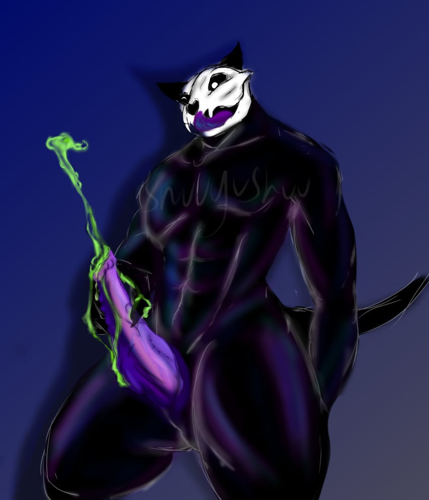 1boy 2017 anthro black_fur canine cum digital_media_(artwork) erection fur hair hi_res jay_the_1471 male male_anthro male_only male_scp-1471 mammal monster nude penis scp-1471 scp_foundation shuuyushuu simple_background skull solo solo_male tongue