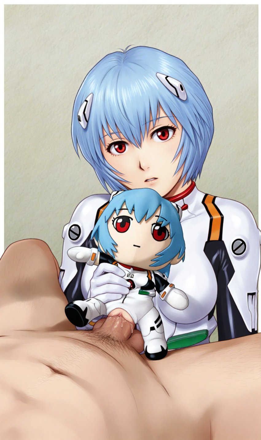 1boy ai_generated artificial_vagina blue_hair bodysuit erection expressionless female looking_at_viewer male_pov neon_genesis_evangelion nude nude_male nude_male_clothed_female onahole penis plugsuit plushie plushophilia pov pov_male pubic_hair pussy red_eyes rei_ayanami toy vaginal vaginal_penetration white_bodysuit