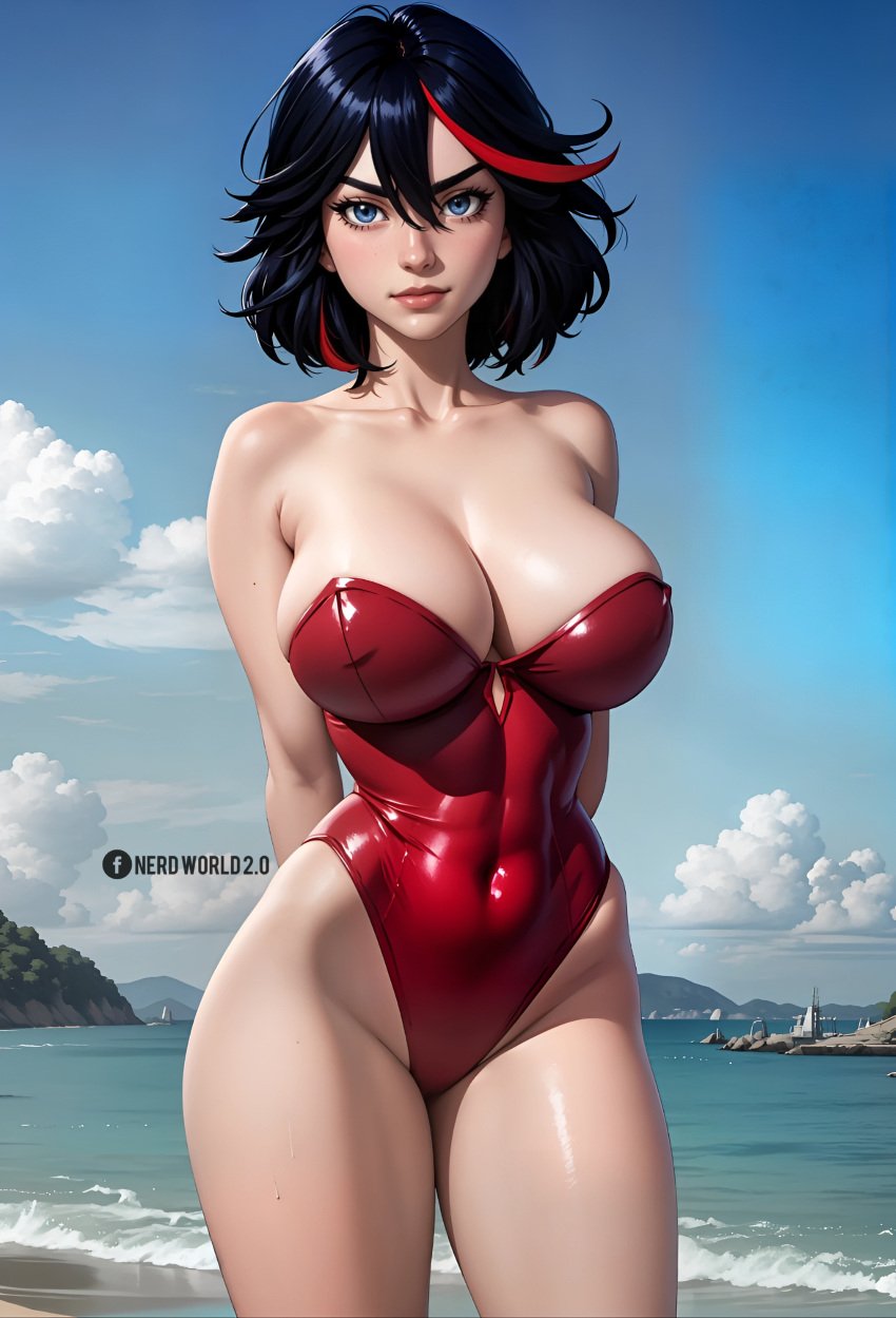 ai_generated big_breasts cleavage kill_la_kill matoi_ryuuko nerdworld97 strapless_leotard thick_thighs waifu