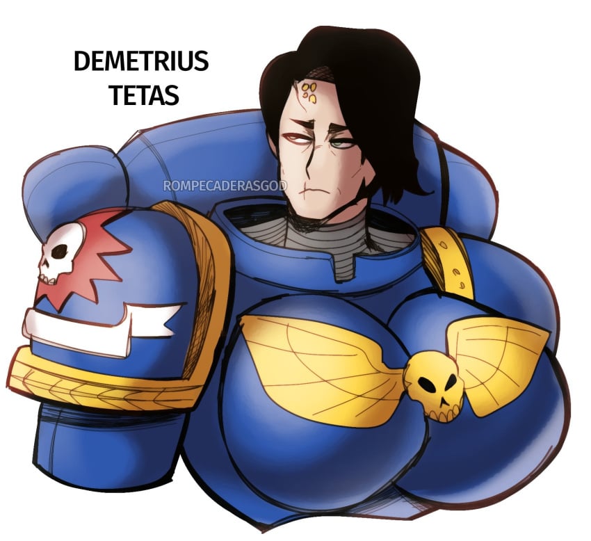 1girls adeptus_astartes demetrian_titus female female_only female_space_marine imperium_of_man power_armor rompecaderasgod rule_63 scar solo solo_female space_marine space_marine_(game) text ultramarines warhammer_(franchise) warhammer_40k